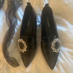 Jeffrey Campbell Black Embellished Flats & Beaded Sheer socks. Worn only once.